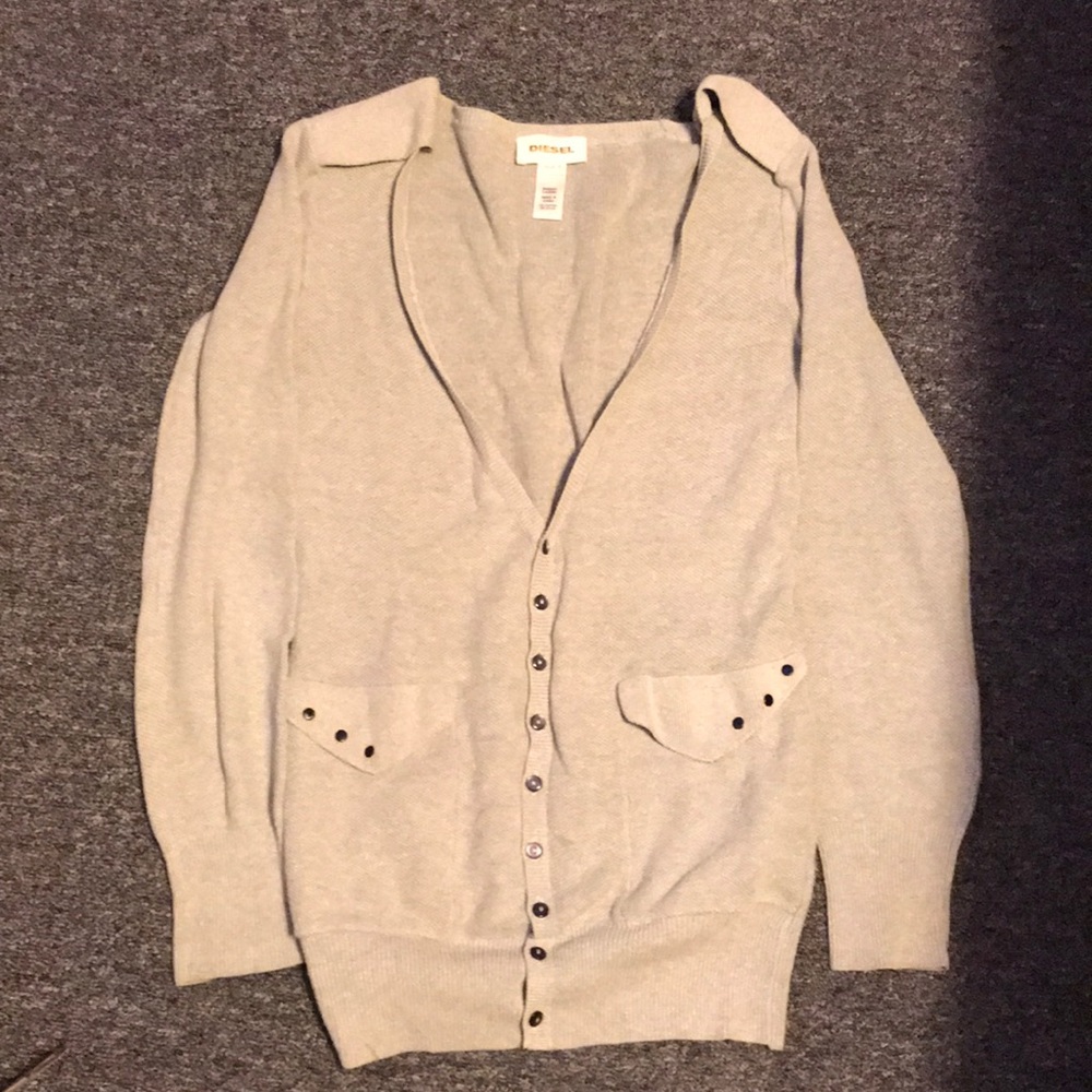 Diesel light grey cardigan sweater.